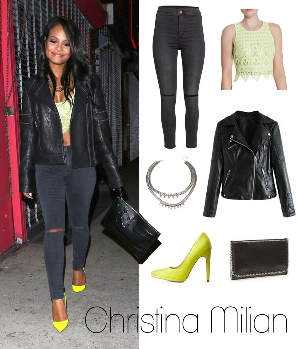 Christina Milian's neon yellow and black look for less