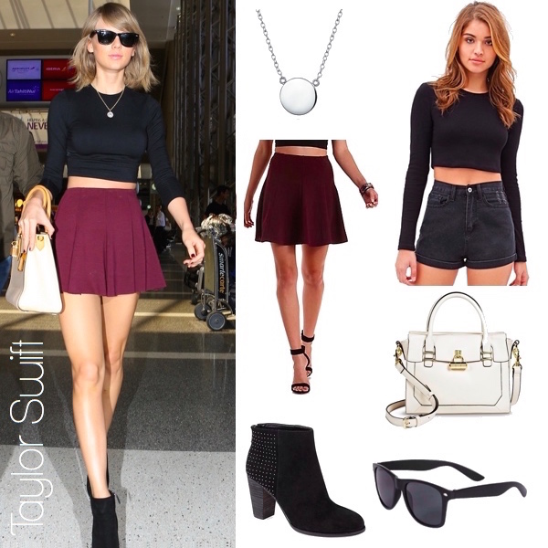 Taylor Swift's crop top and oxblood circle skirt look for less / See more at thebudgetbabe.com