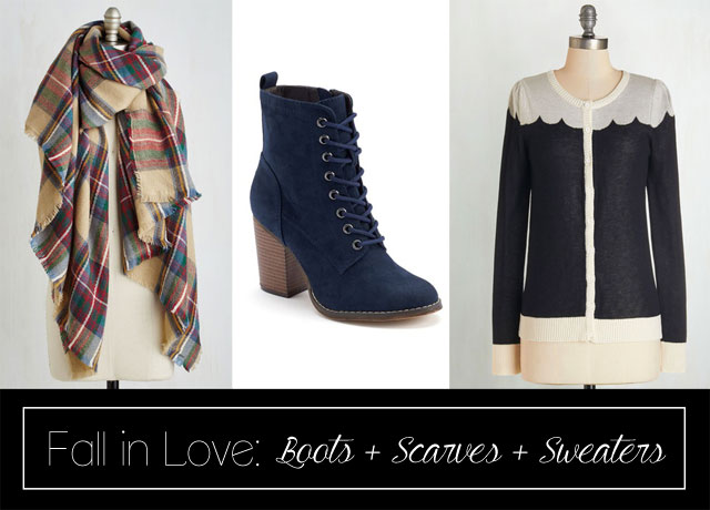 Fall outfit ideas featuring boots, scarves and soft sweaters