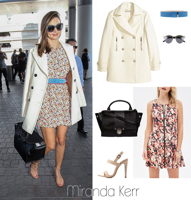 Miranda Kerr's white coat and floral dress look for less