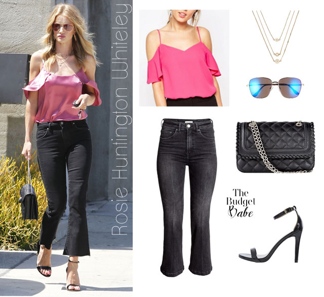 Get Rosie Huntington Whiteley's off the shoulder top summer look for less.