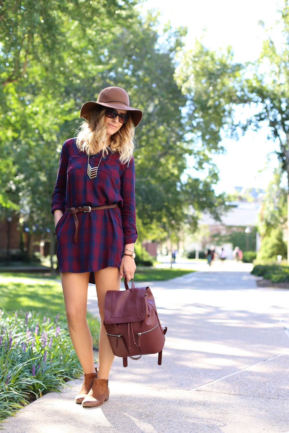Plaid shirtdress with ankle boots 