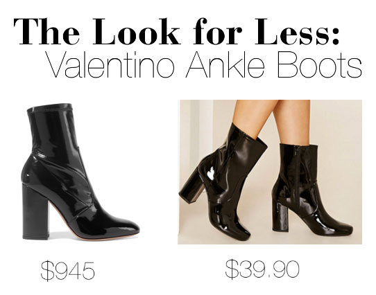 Get Valentino's black patent leather midi boots look for less.