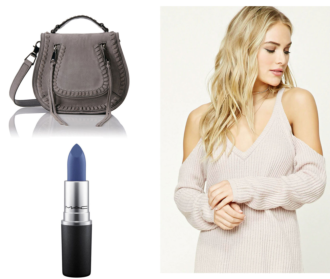 We're loving blue lipstick and cold shoulder right now.