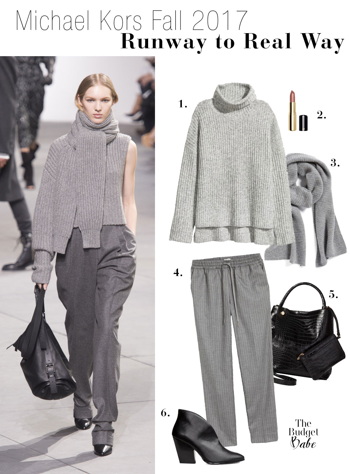 Take style cues from the Michael Kors Fall 2017 runway show in this monochromatic gray power look.
