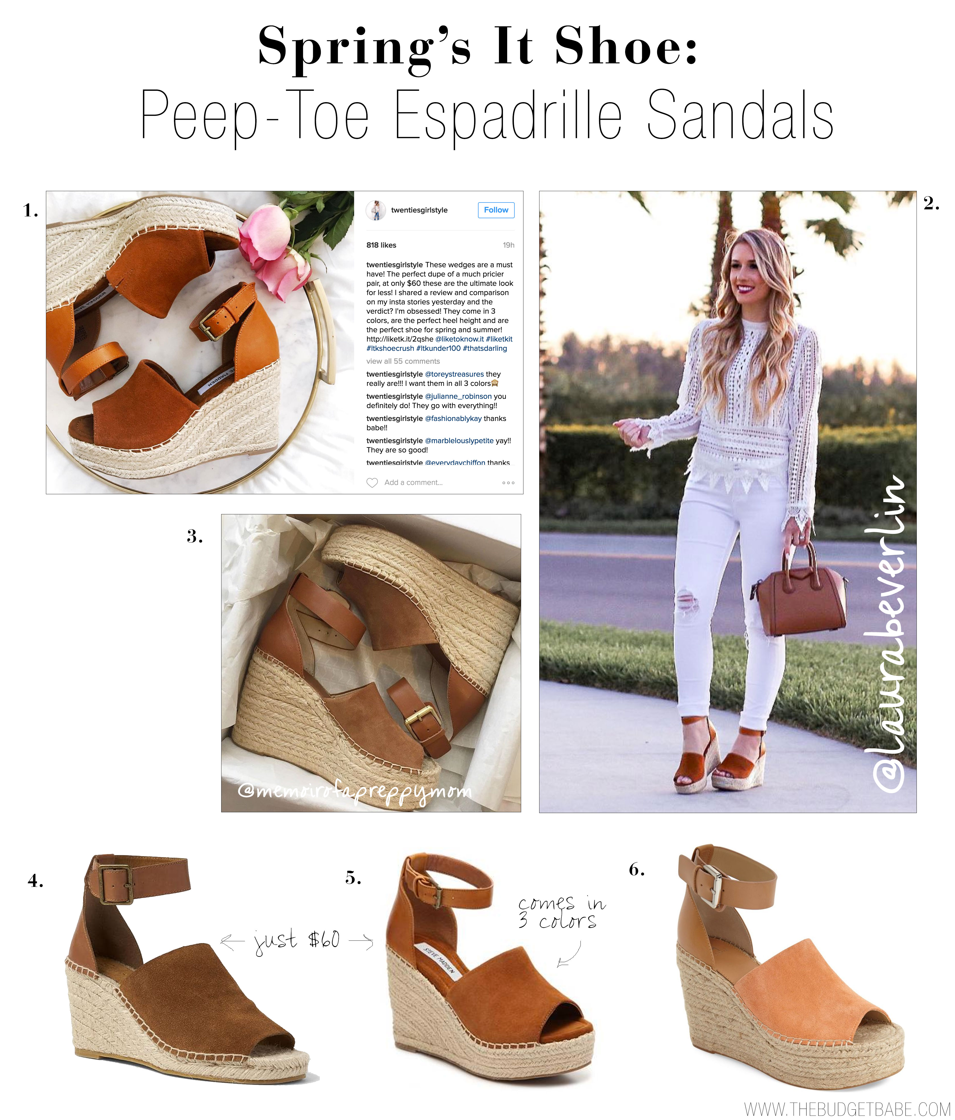 Spring's it shoe looks like it's going to be a peep-toe espadrille sandal with a chic and functional ankle strap.