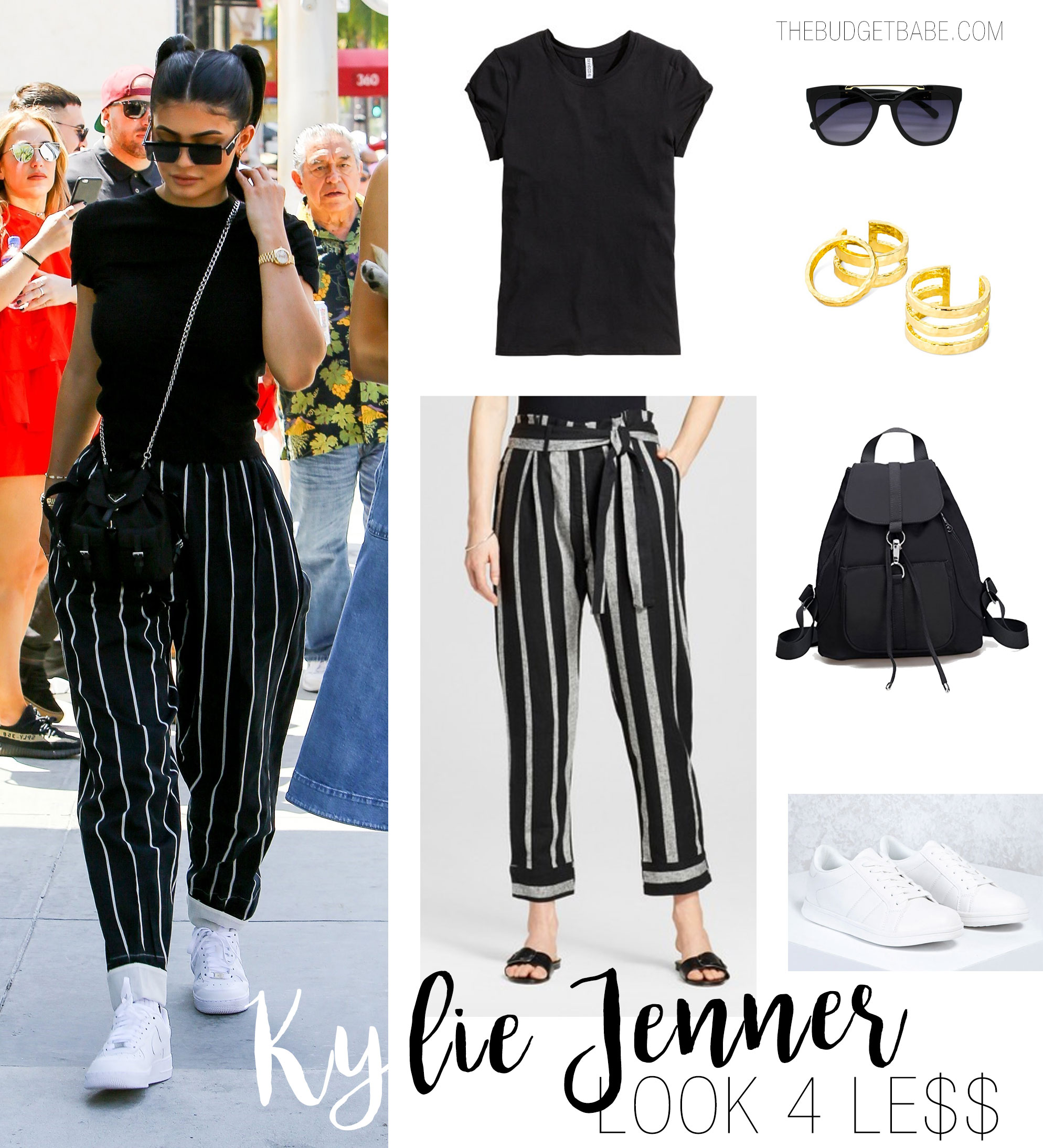 Kylie Jenner wears Celine vertical striped trousers while out and about with sister Kendall on Father's Day.