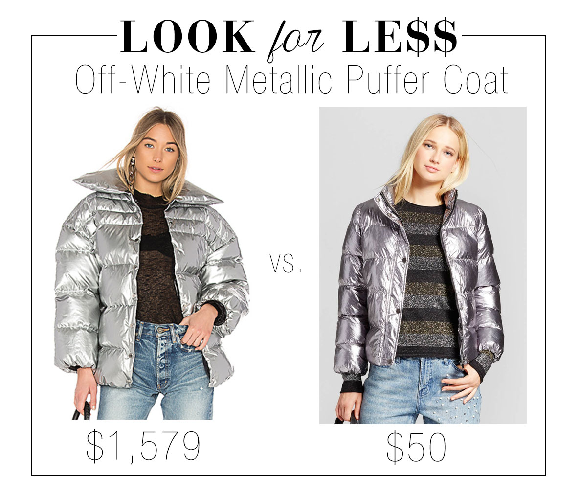Get the look of Off-White's silver metallic puffer coat for less.