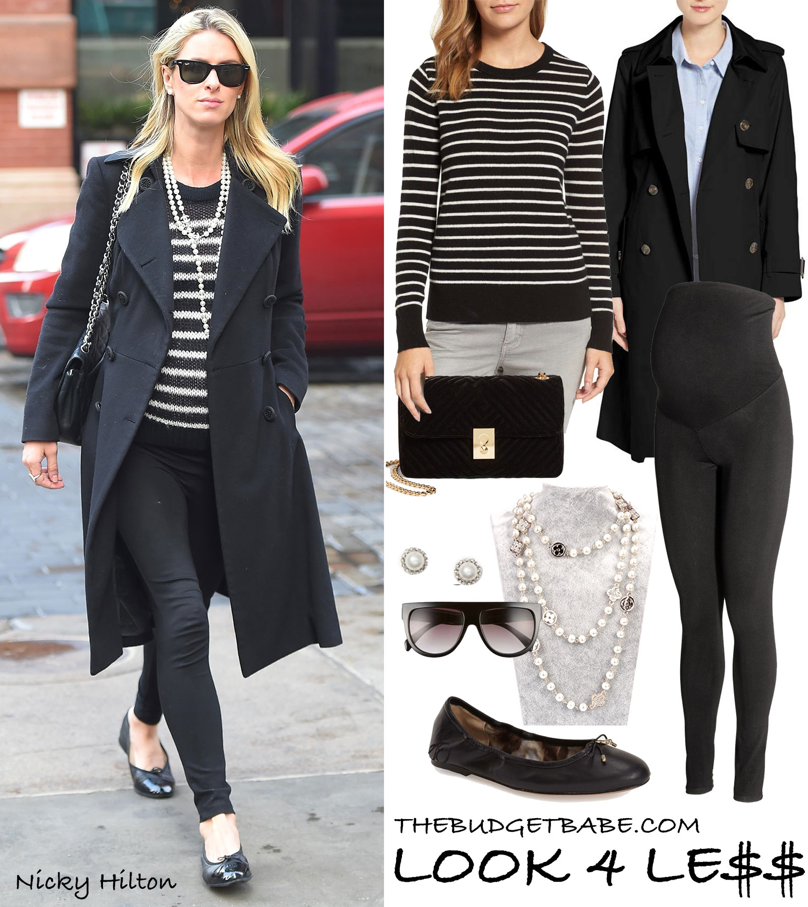 Nicky Hilton's striped sweater and Chanel pearl necklace