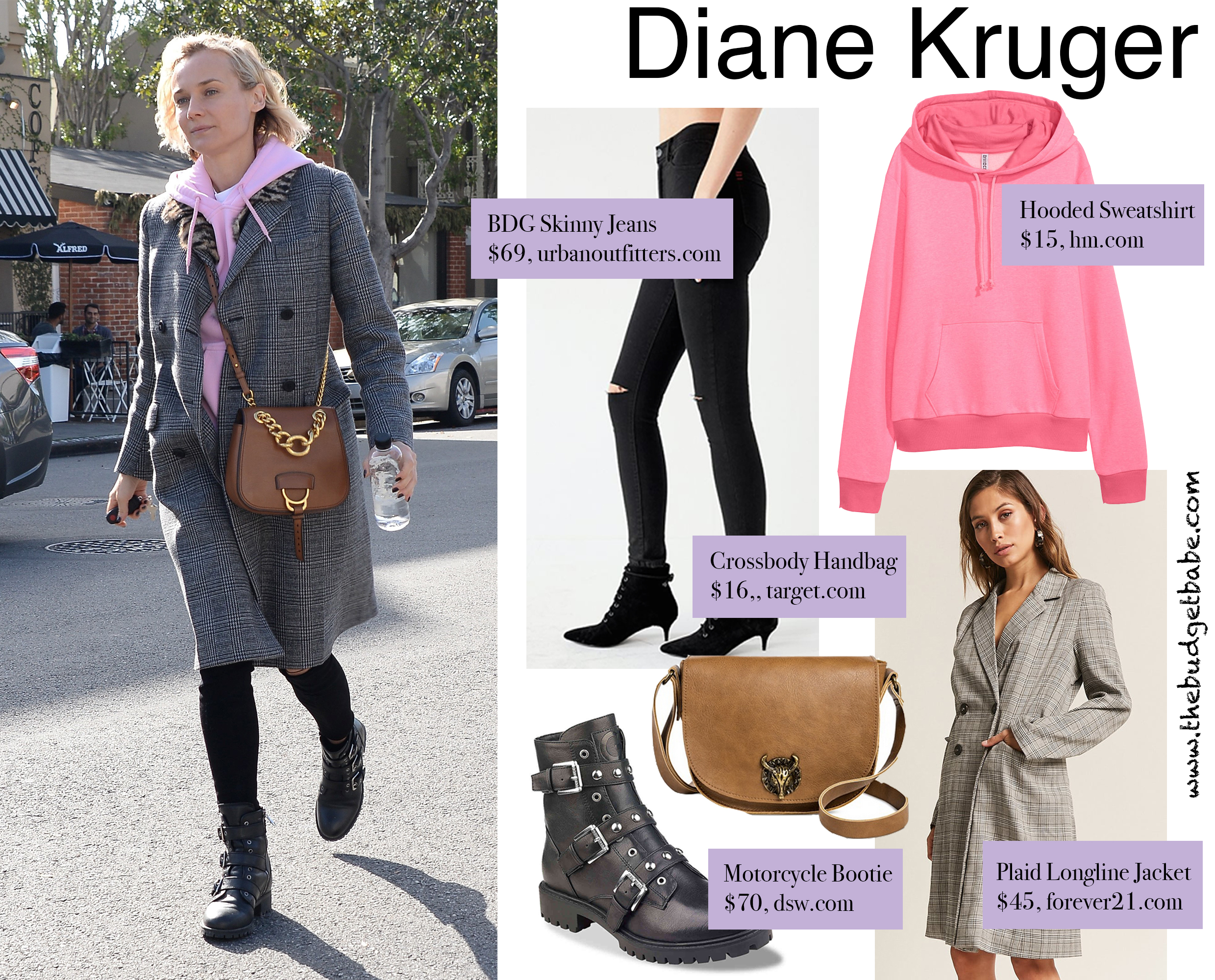 Diane Kruger looks cool and casual in her pink hoodie and Miu Miu bag.