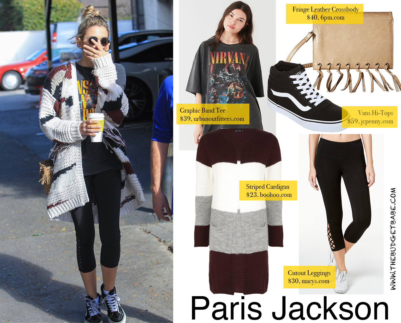 Paris Jackson wears a band tee with leggings and Vans