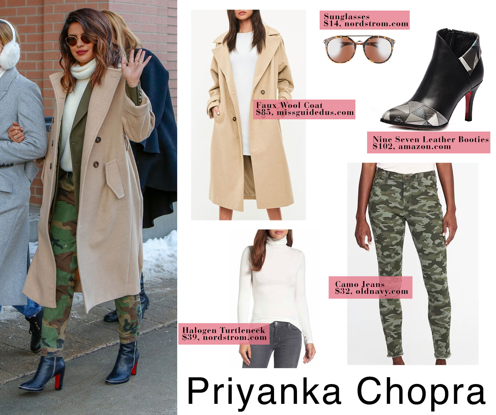 Priyanka Chopra in camel coat and camo pants