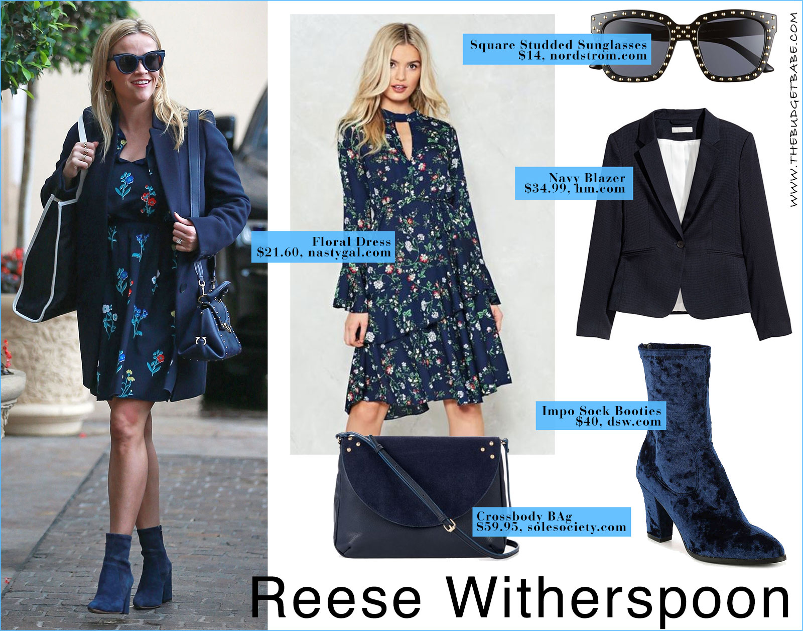 Reese Witherspoon's navy floral dress by Draper James look for less