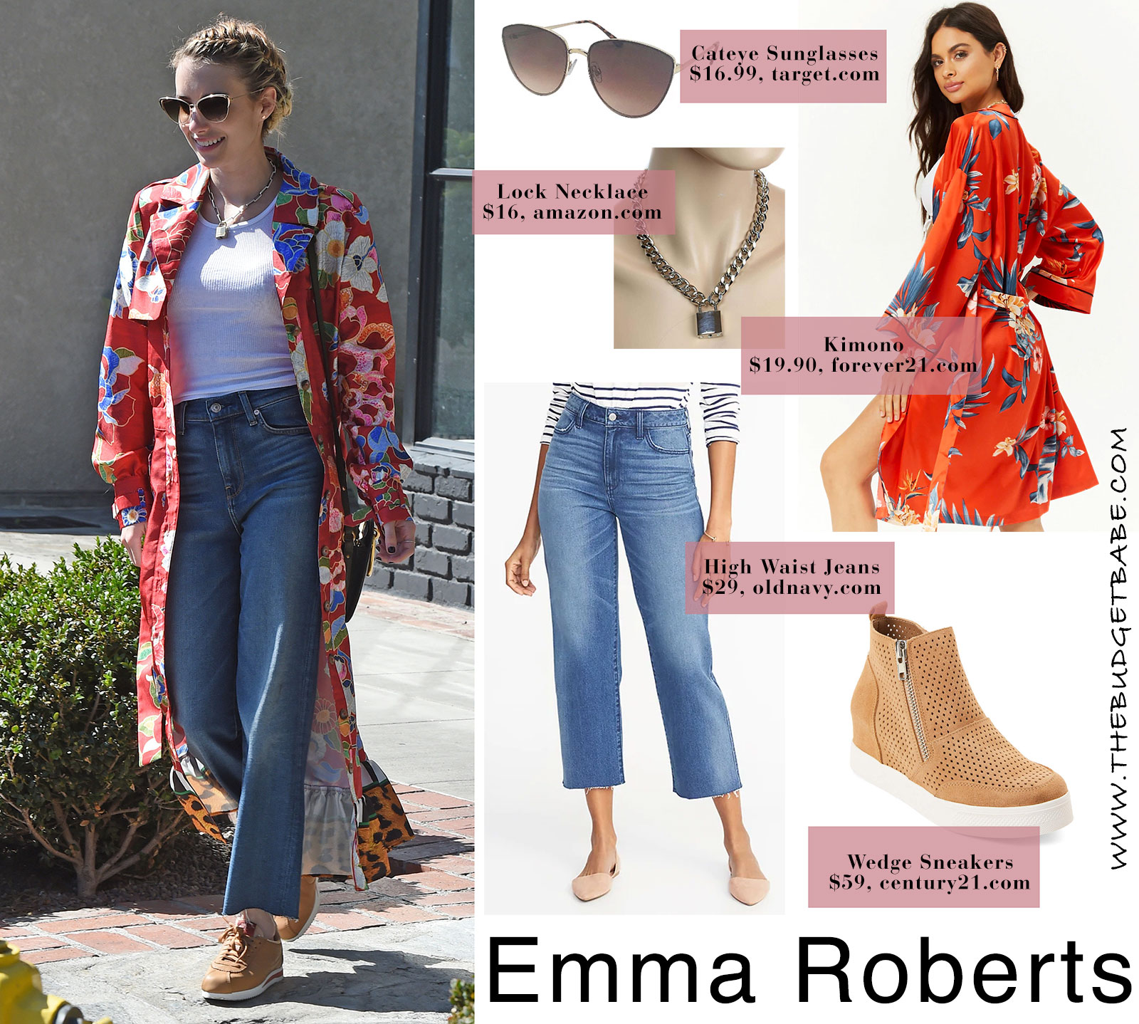 Emma Roberts' kimono and crop jeans look for less