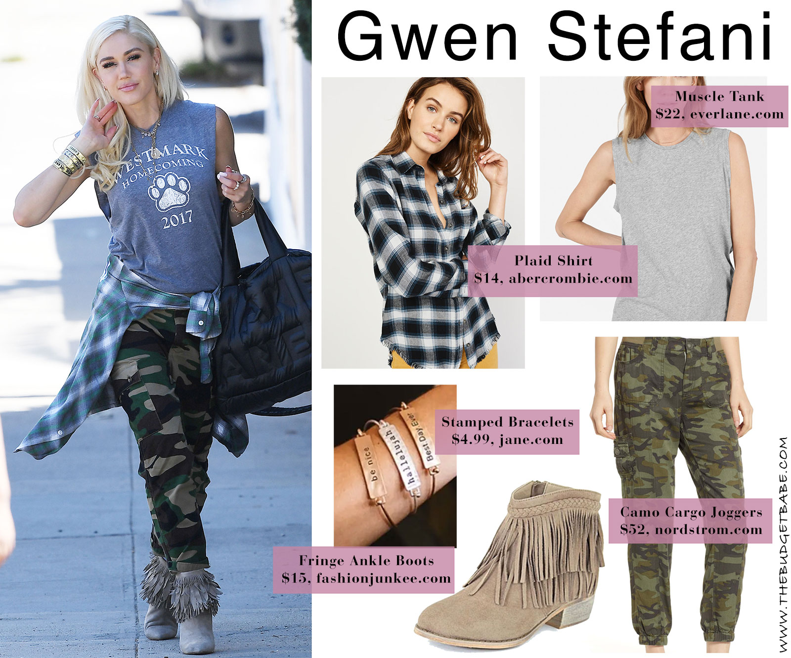 Gwen Stefani camo cargo pants look for less