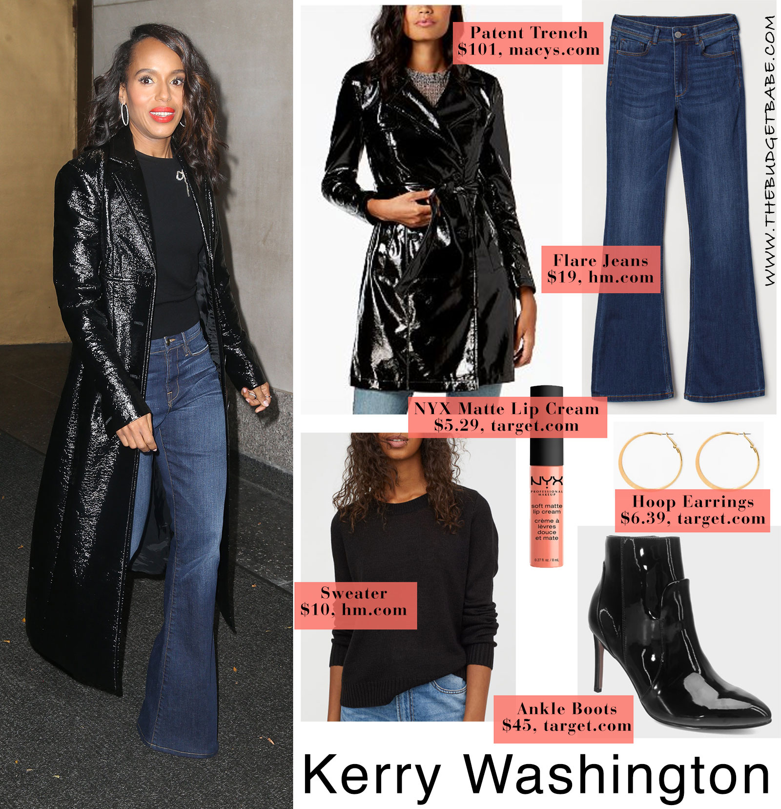 Kerry Washington patent leather trench coat look for less