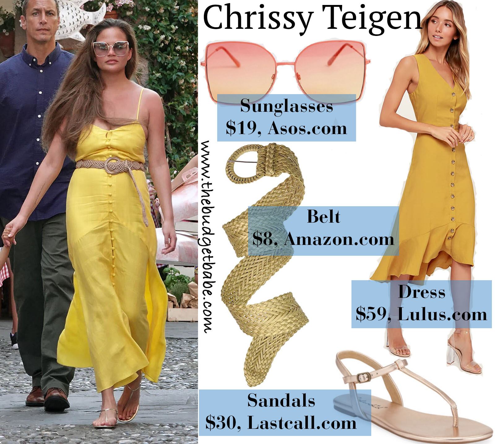Chrissy Teigen's yellow maxi dress look for less as seen in Portofino