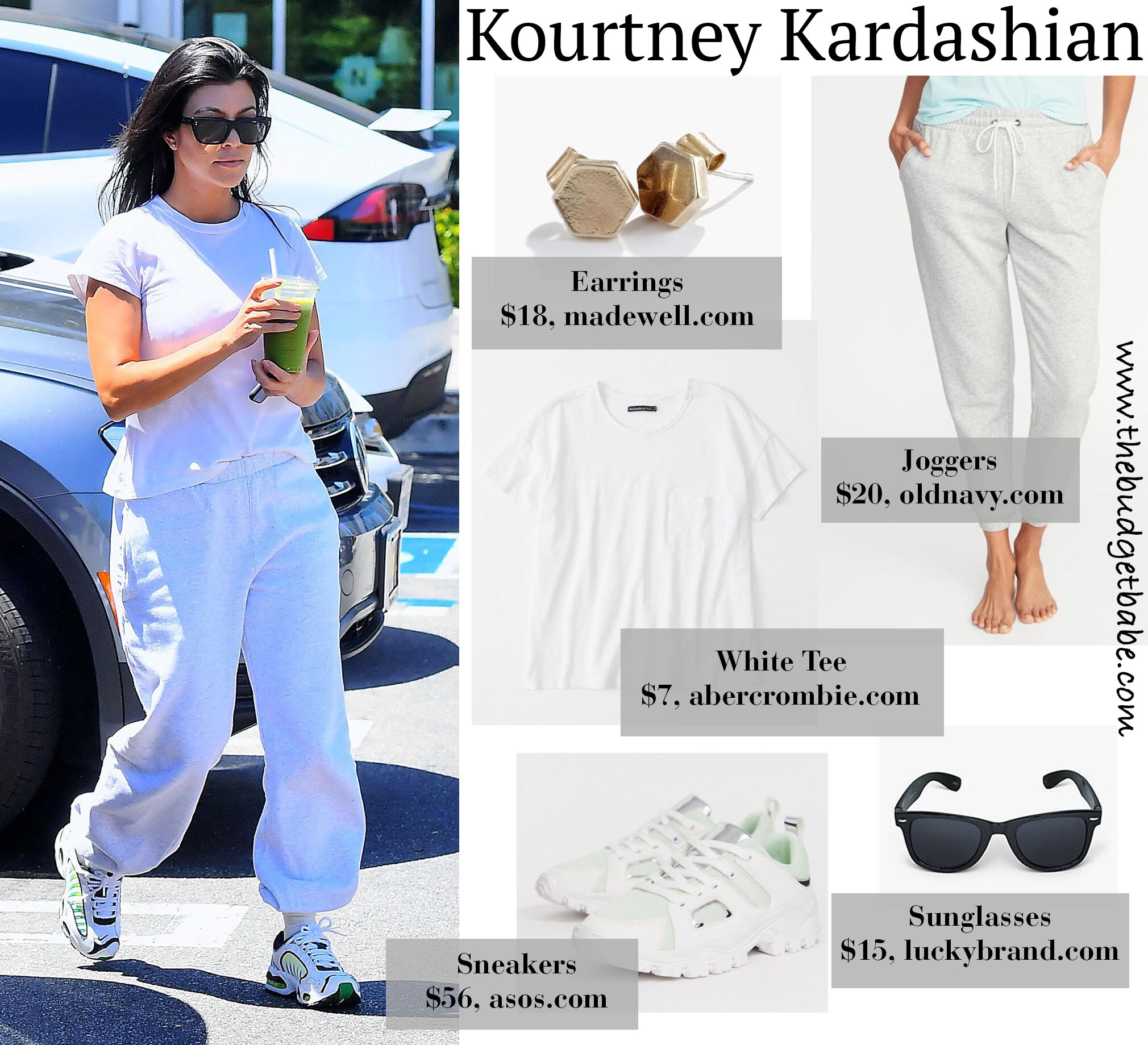 Kourtney Kardashian White Tee Joggers Look for Less 