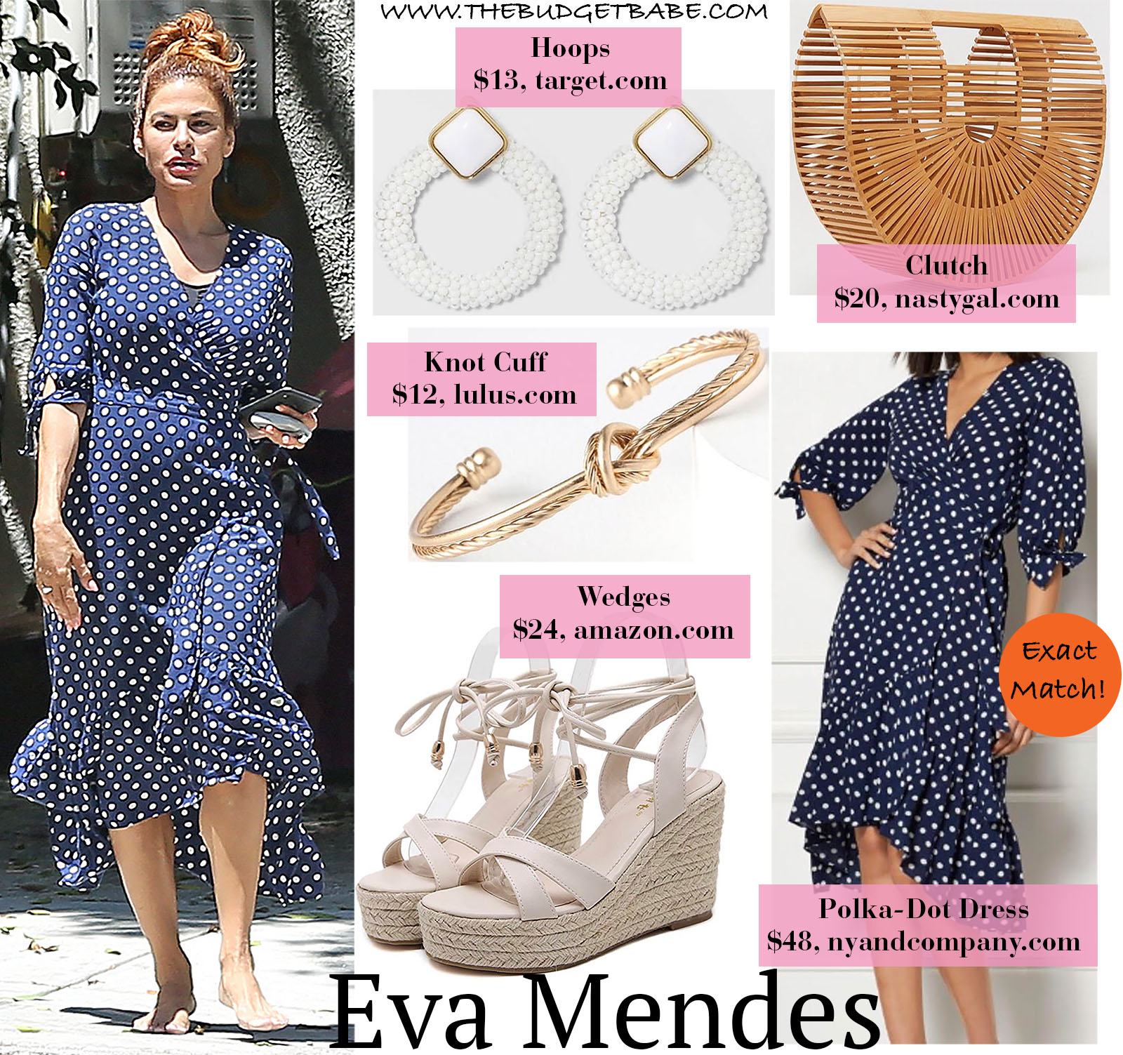 Eva Mendes Polka-Dot Wrap Dress