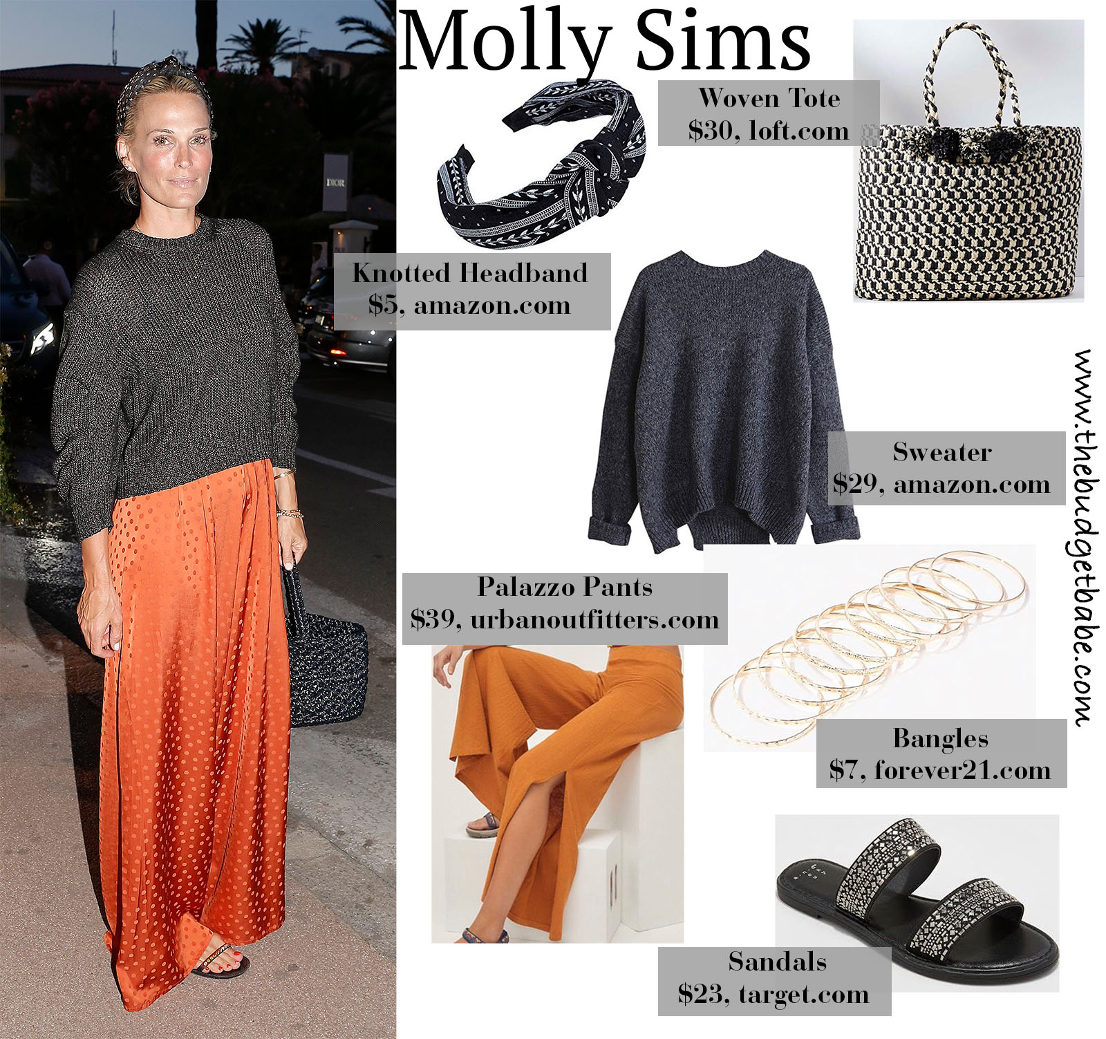 Molly Sims Knit Sweater, Orange Palazzo Pants, Knotted Headband