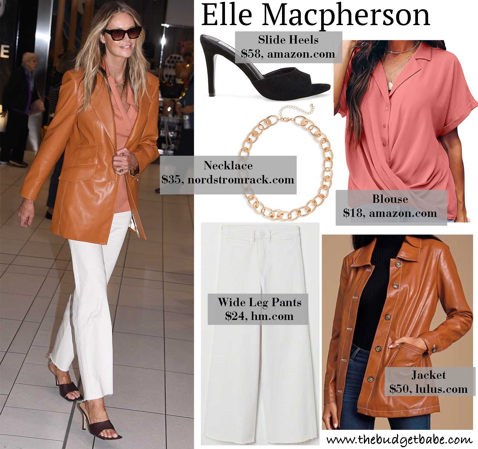 Elle Macpherson is serving serious style in her brown leather jacket and wide leg pants!