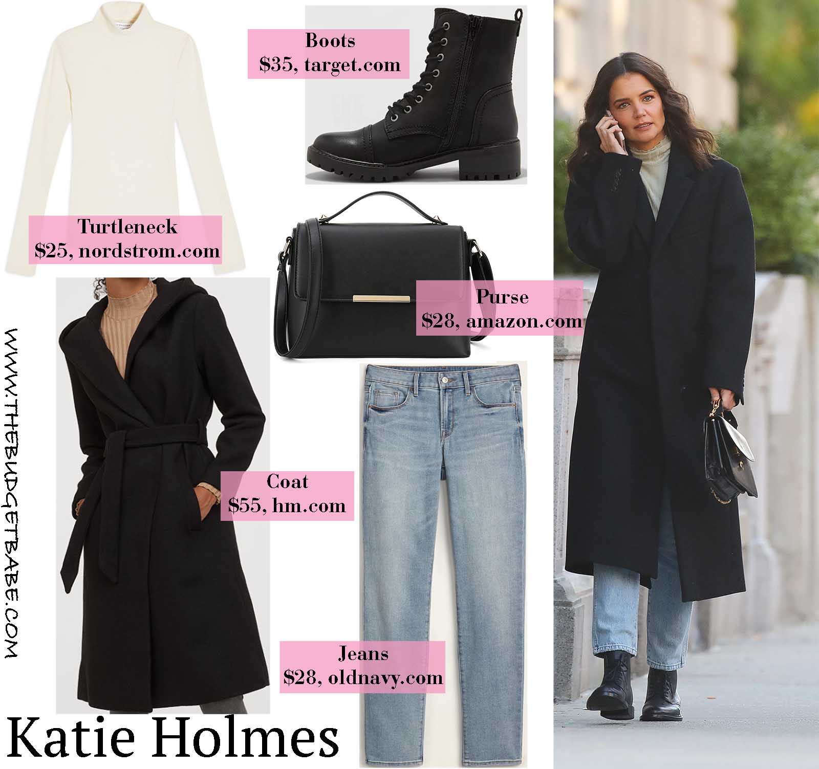 Katie Holmes stays warm in a sleek oversized wool coat.