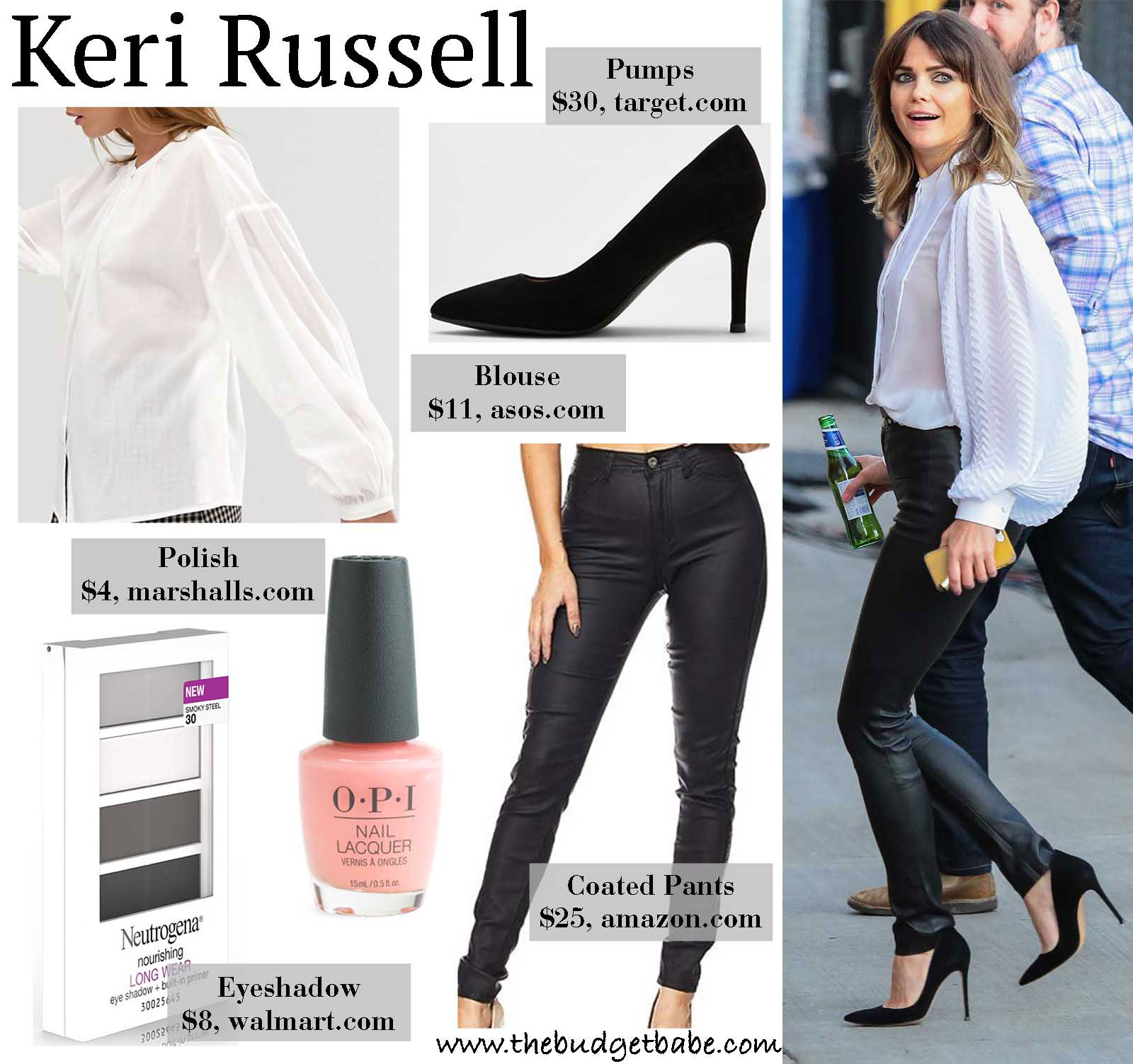 Kerri Russel's Balloon Sleeve Blouse and Leather Pants Look for Less