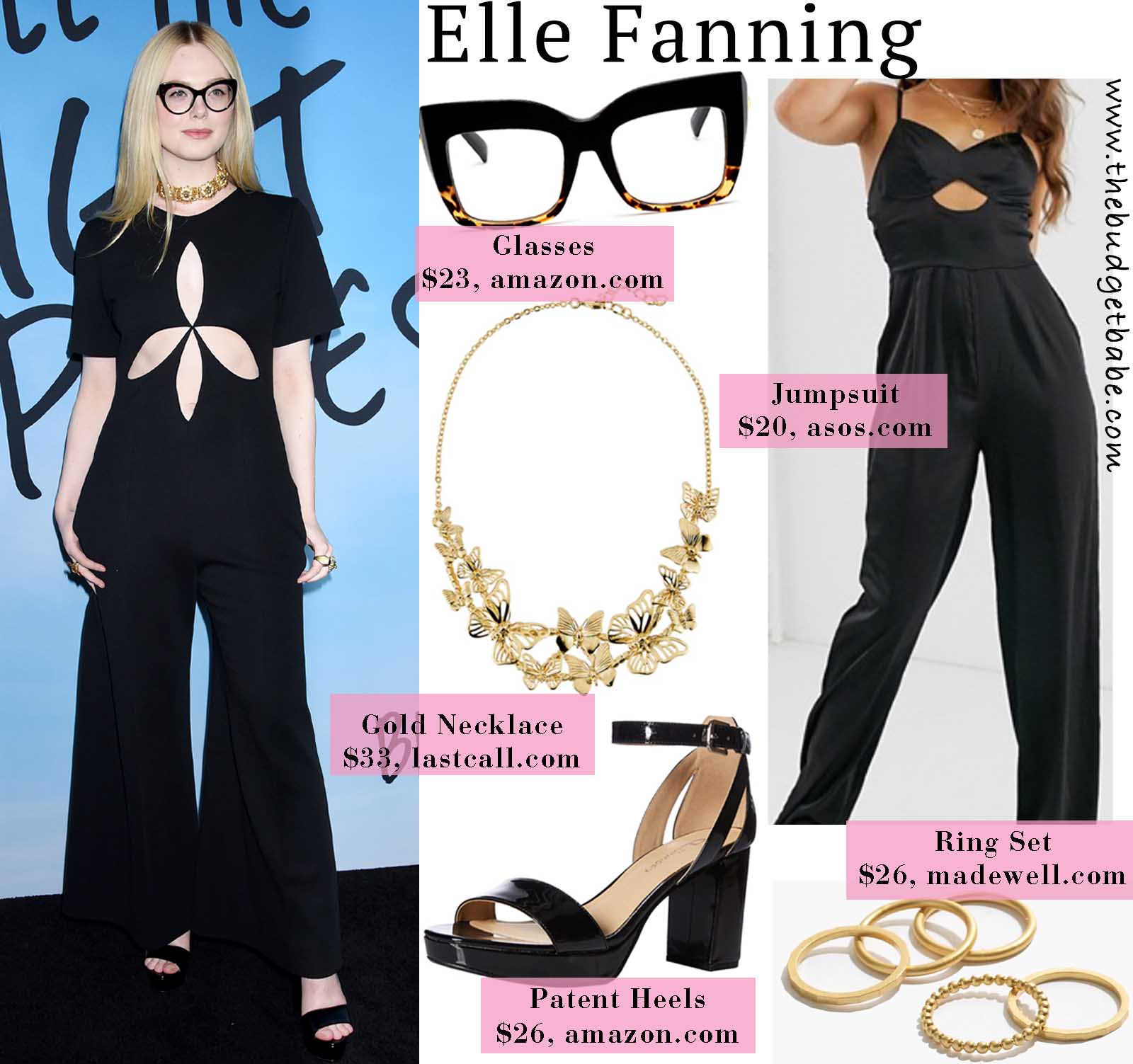 Elle Fanning is chic in a cutout detail jumpsuit.