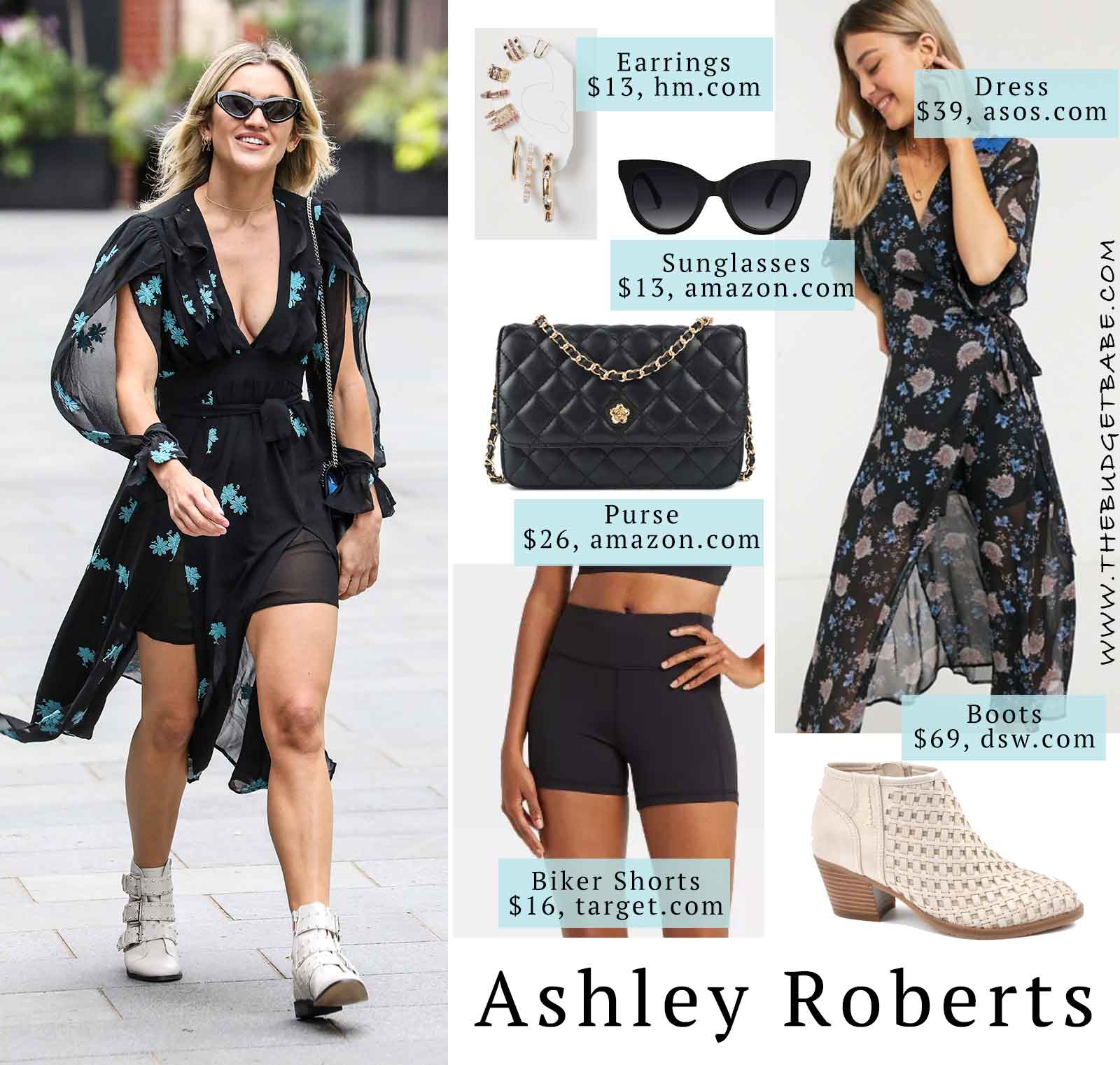 Ashley Roberts chiffon floral wrap split sleeve top with white buckle ankle boots