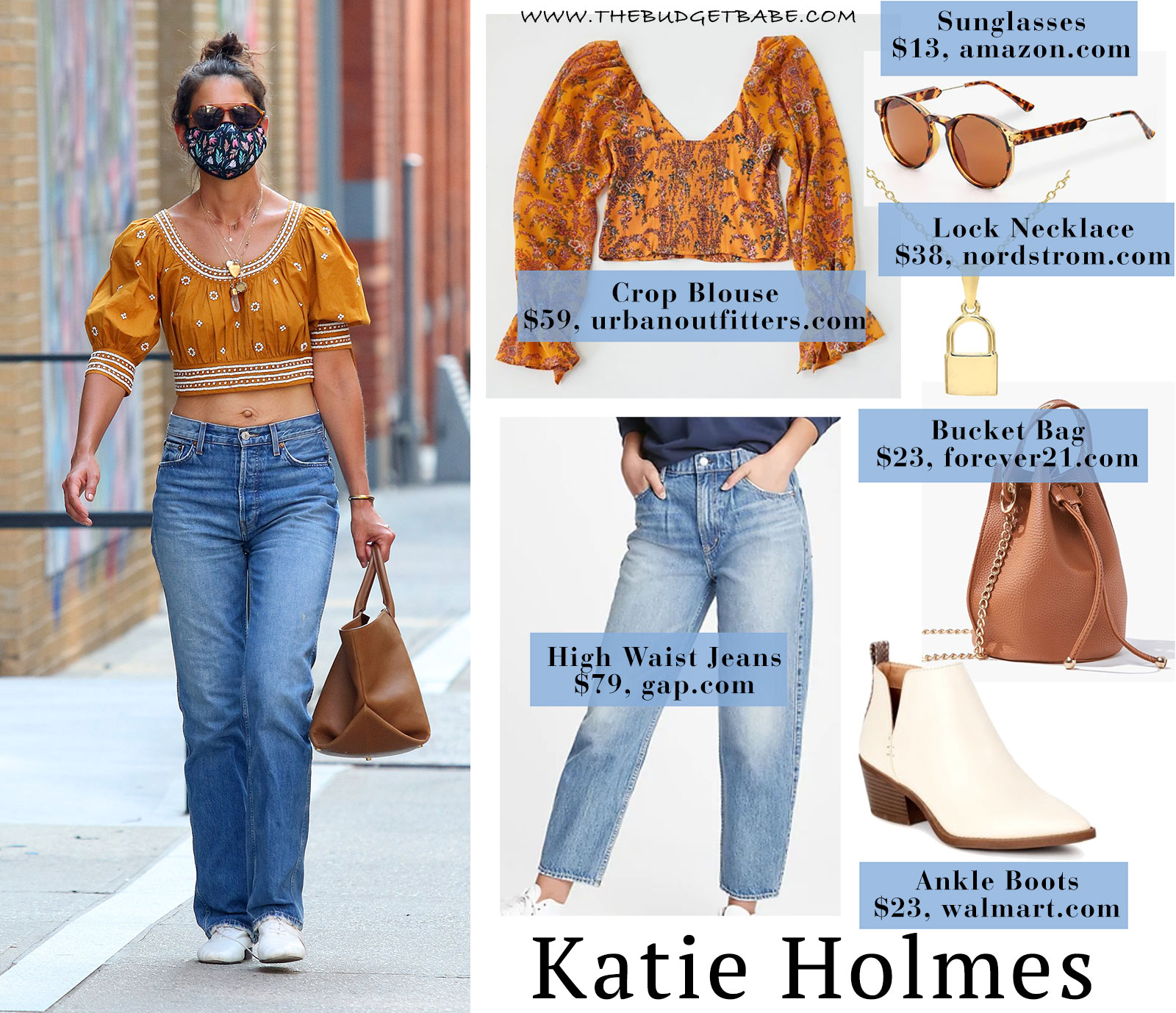 Katie Holmes boho top and high waist jeans