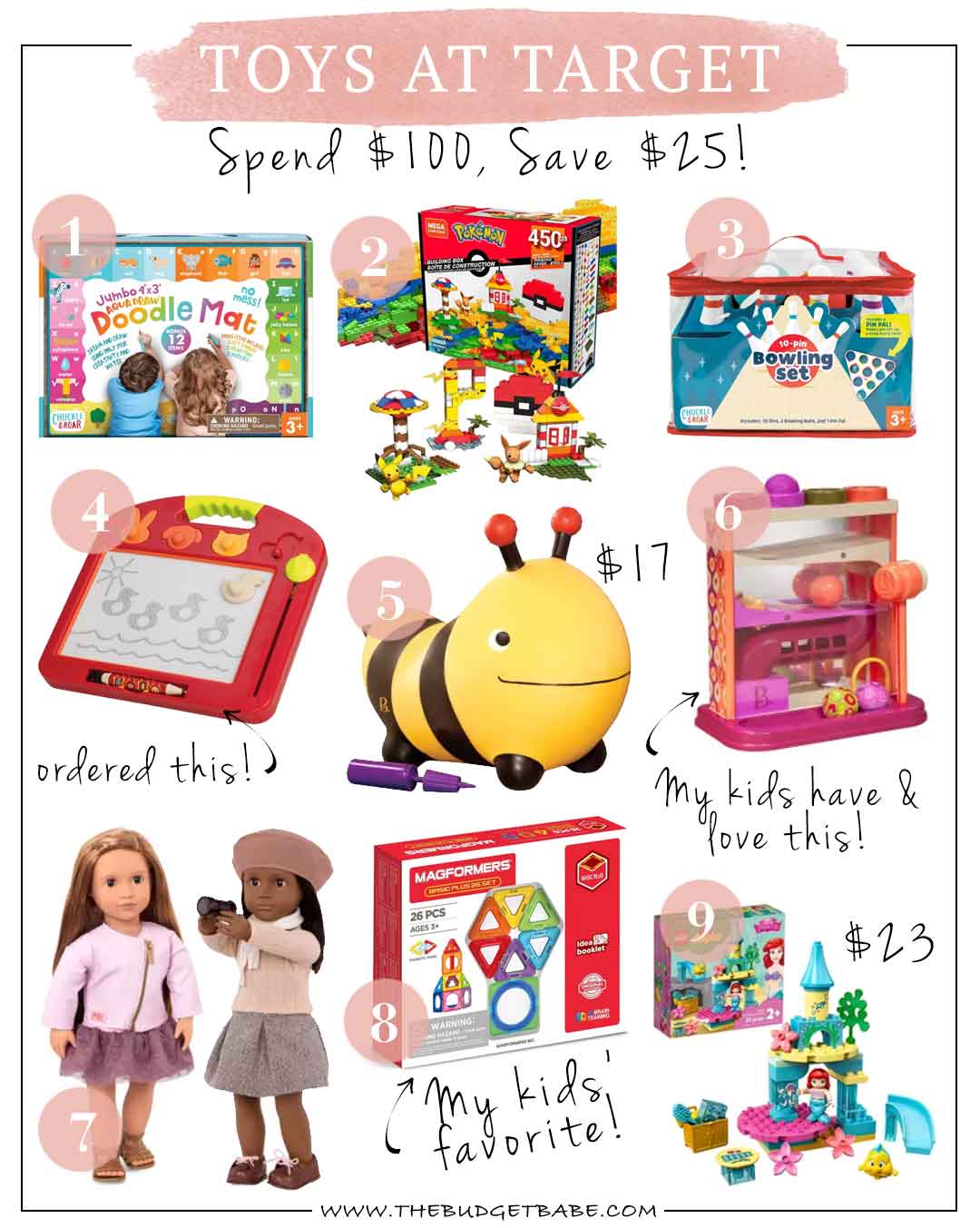 Target toy sale, spend $100 get $25 off!