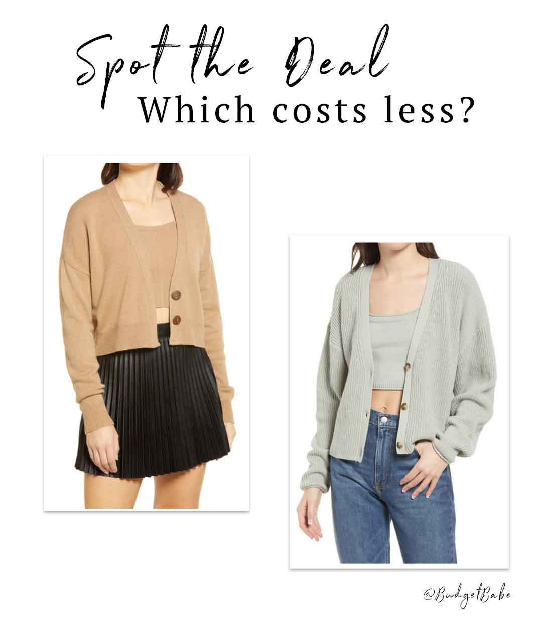 Can you guess which sweater set costs less?