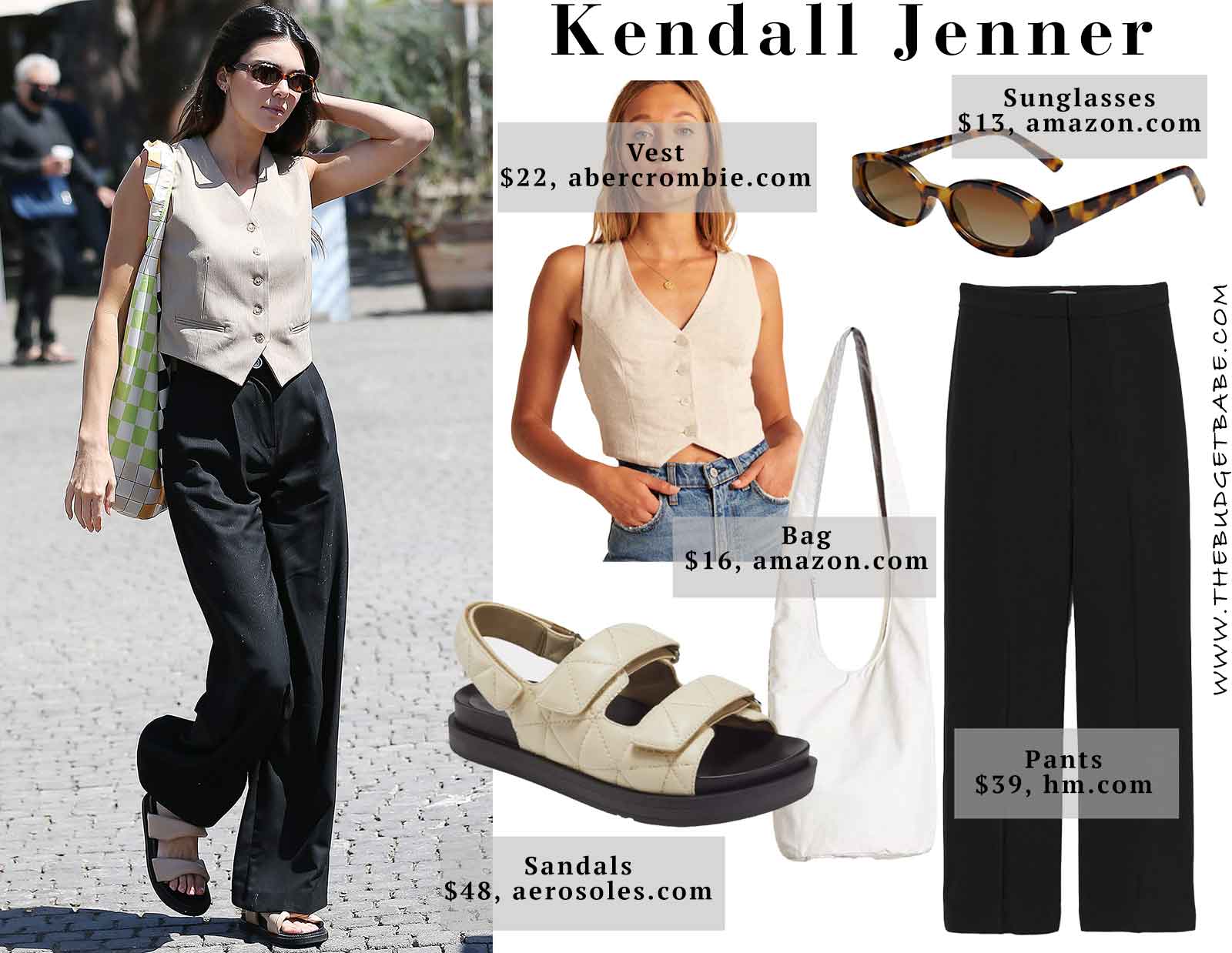 Kendall Jenner is a 90s cutie in a menswear vest and wide leg pants