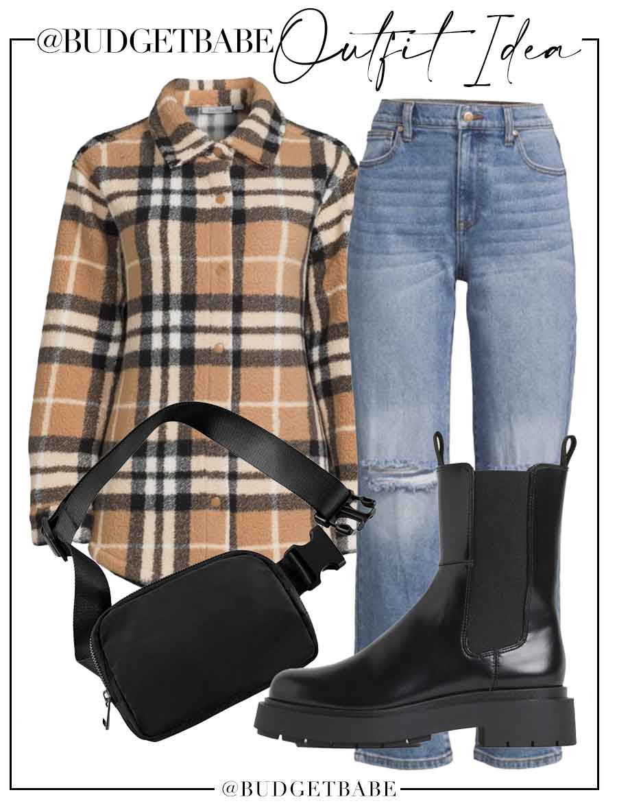 Outfit idea for shackets and lug sole Chelsea boots