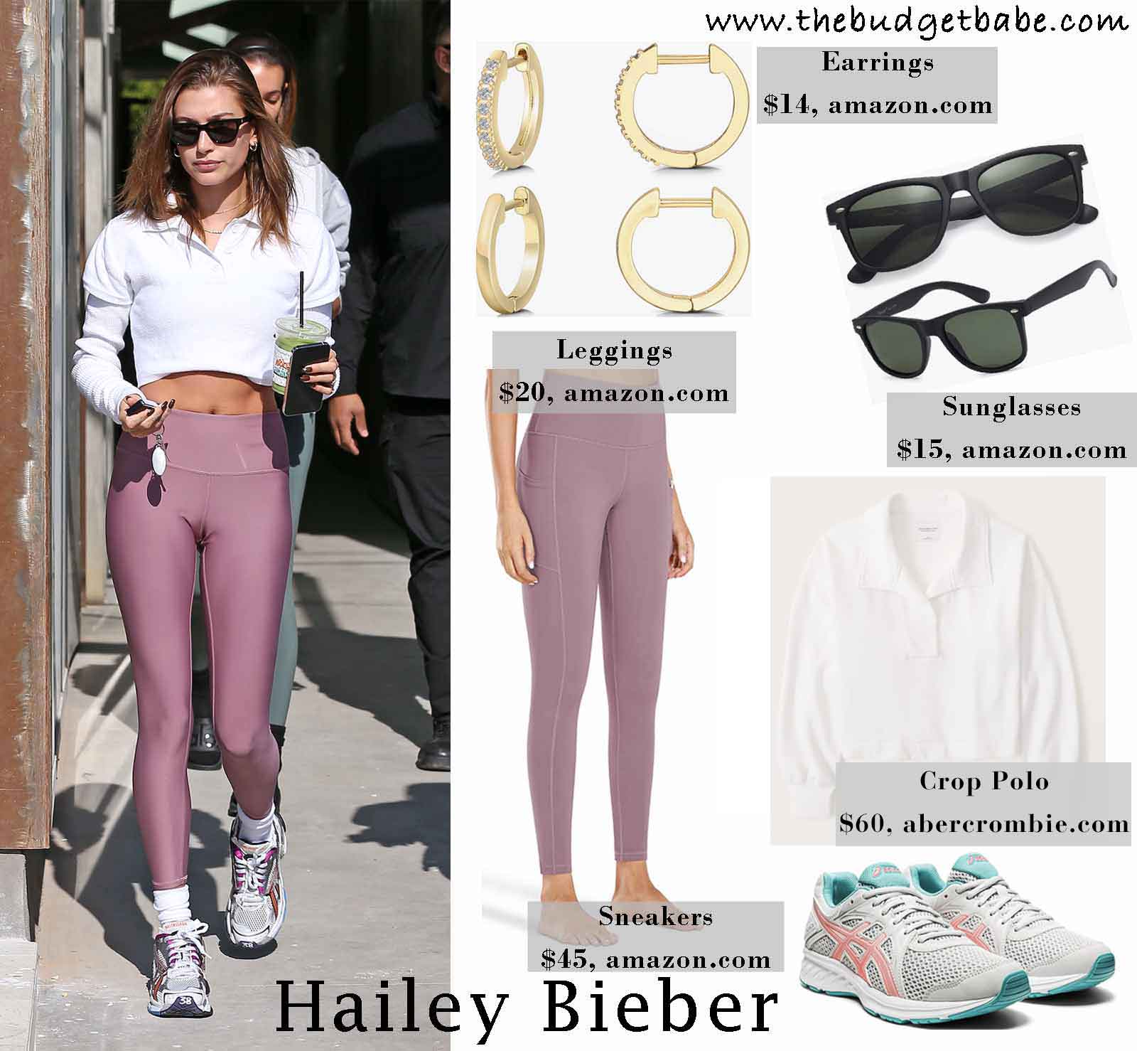 Hailey Bieber's Mauve Leggings and Cropped Polo Look for Less