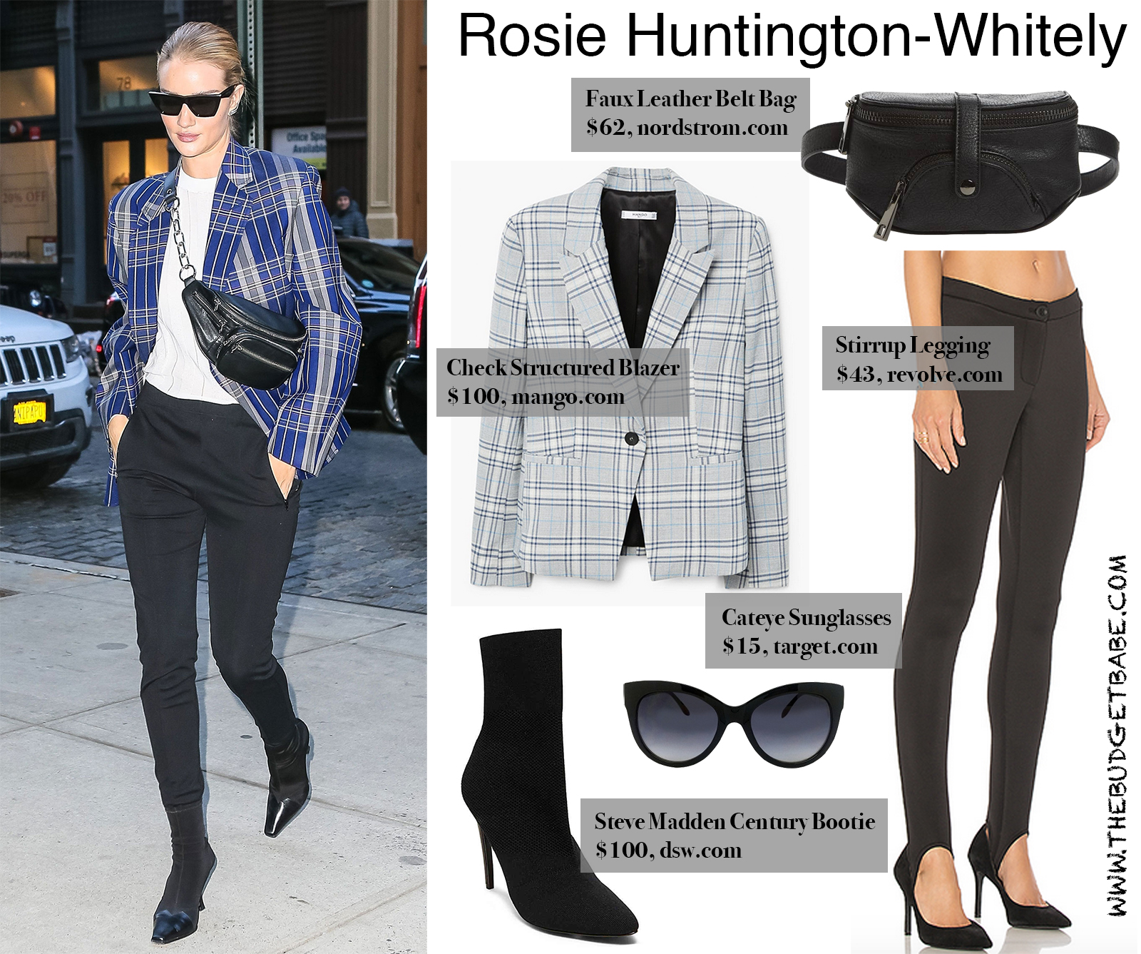 Rosie Huntington-Whitely Check Blazer and Belt Bag Look for Less