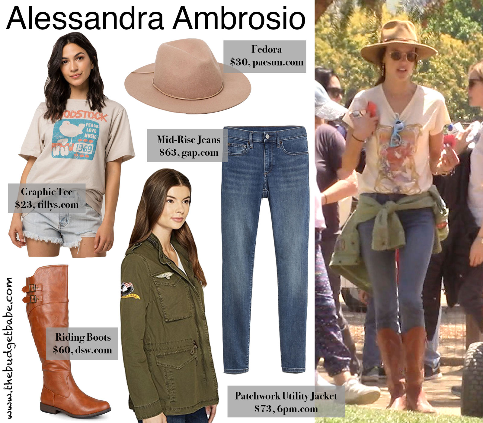 Alessandra Ambrosio Graphic Tee and Fedora Look for Less