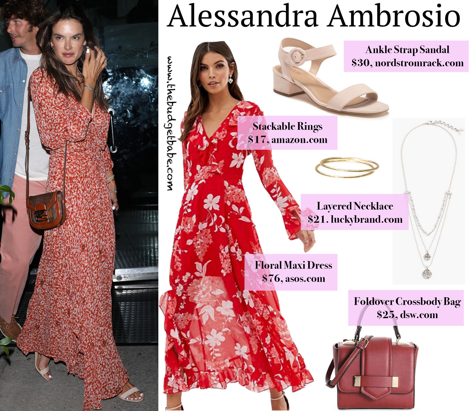 Alessandra Ambrosio Red Floral Dress Look for Less