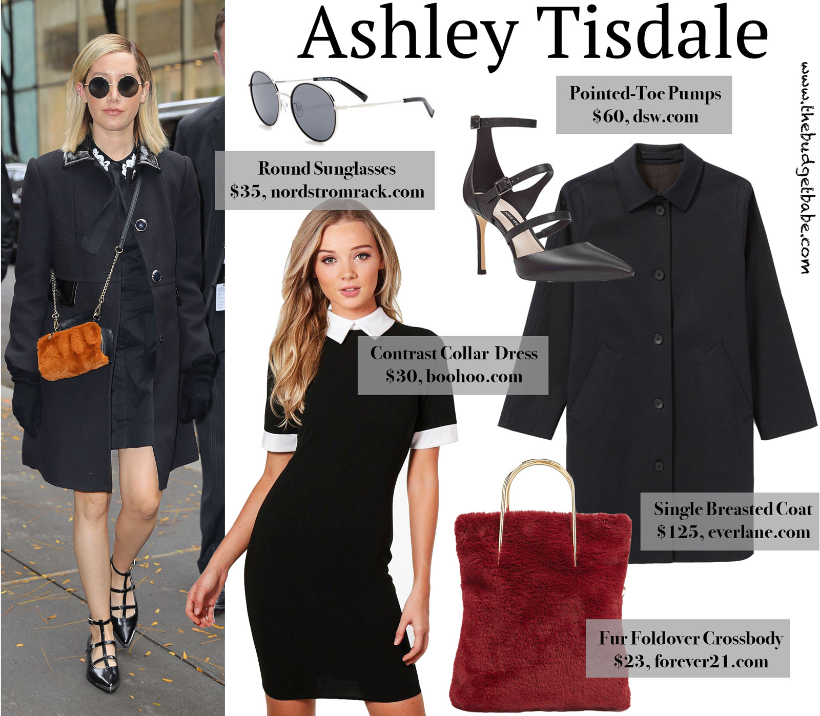 Ashley Tisdale Black Coat and Caged Heels Look for Less