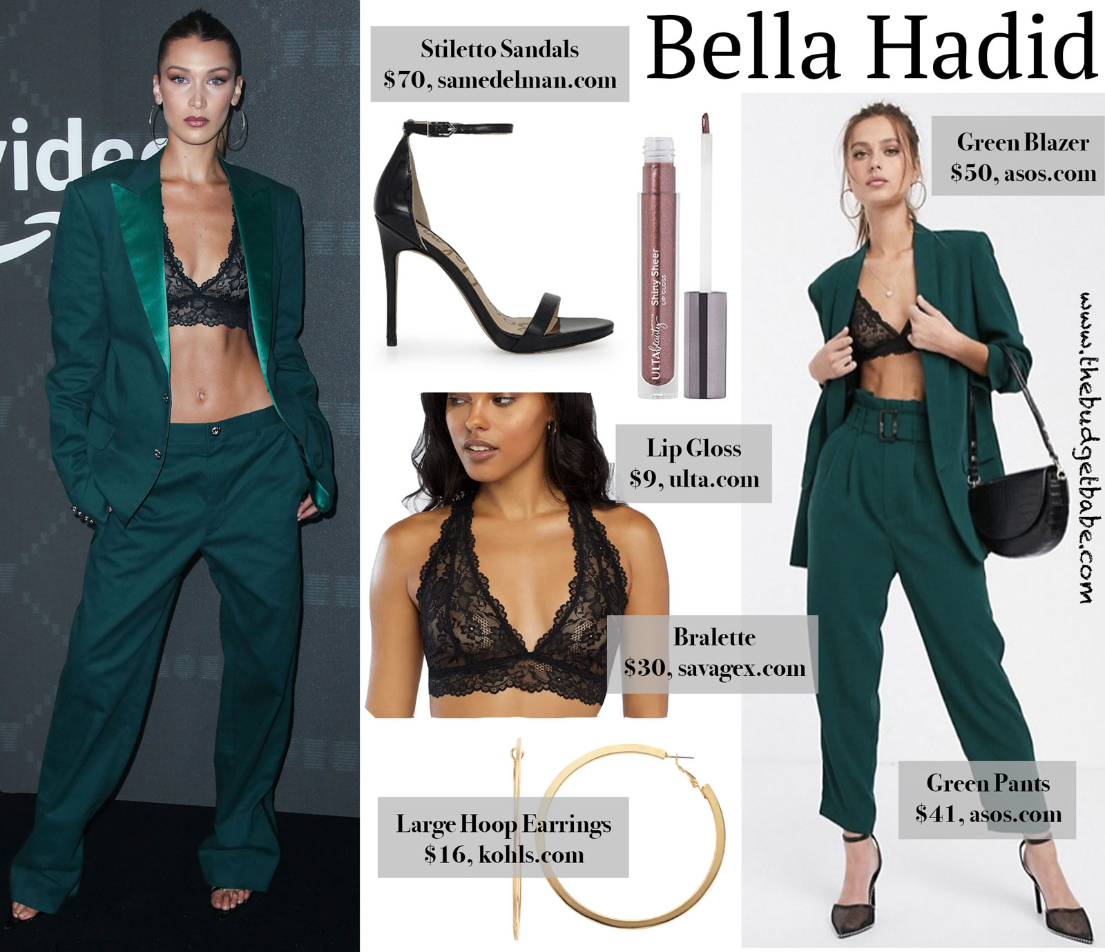Bella Hadid Green Suit Fenty Bra Look for Less