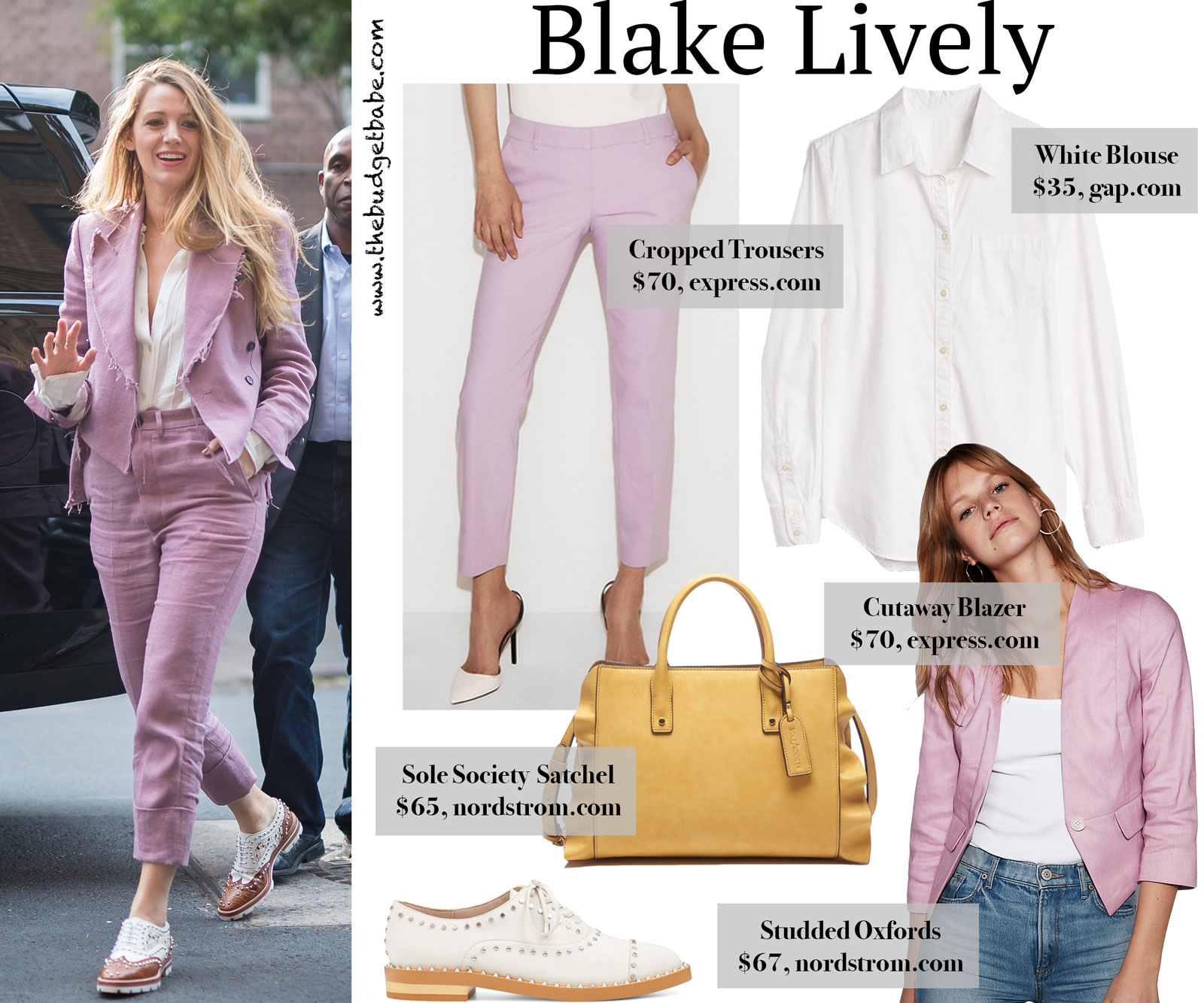 Blake Lively Mauve Jacket and Trousers Look for Less