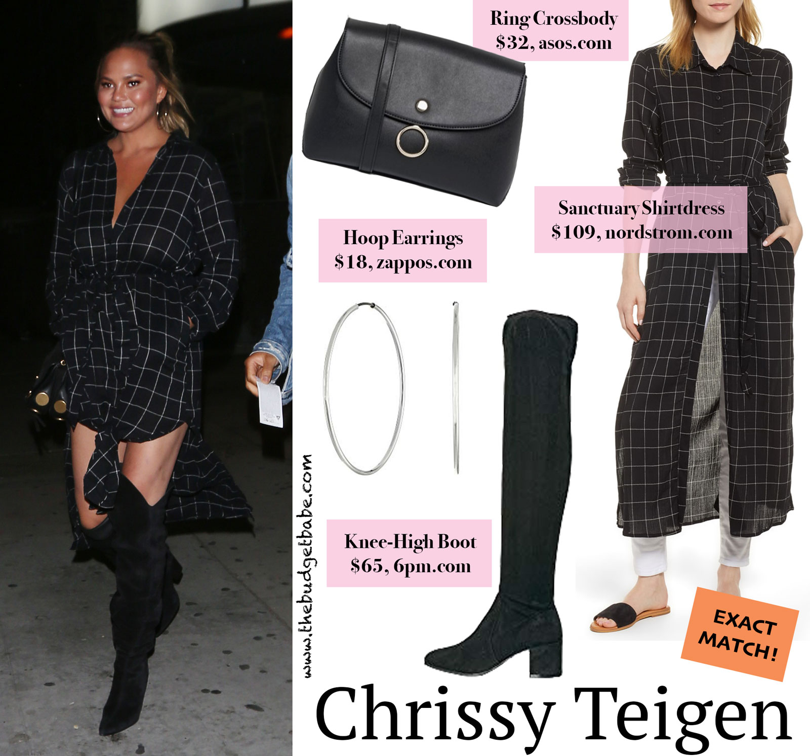 Chrissy Teigen Black Check Shirtdress Look for Less