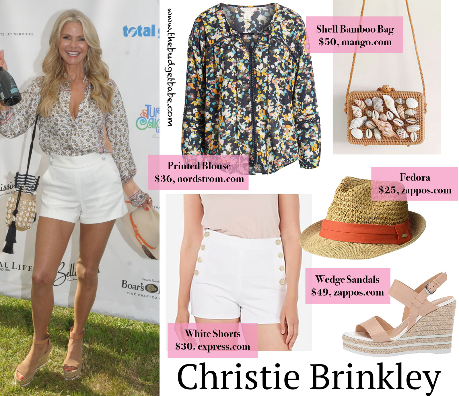 Christie Brinkley's Printed Blouse and White Shorts Look for Less