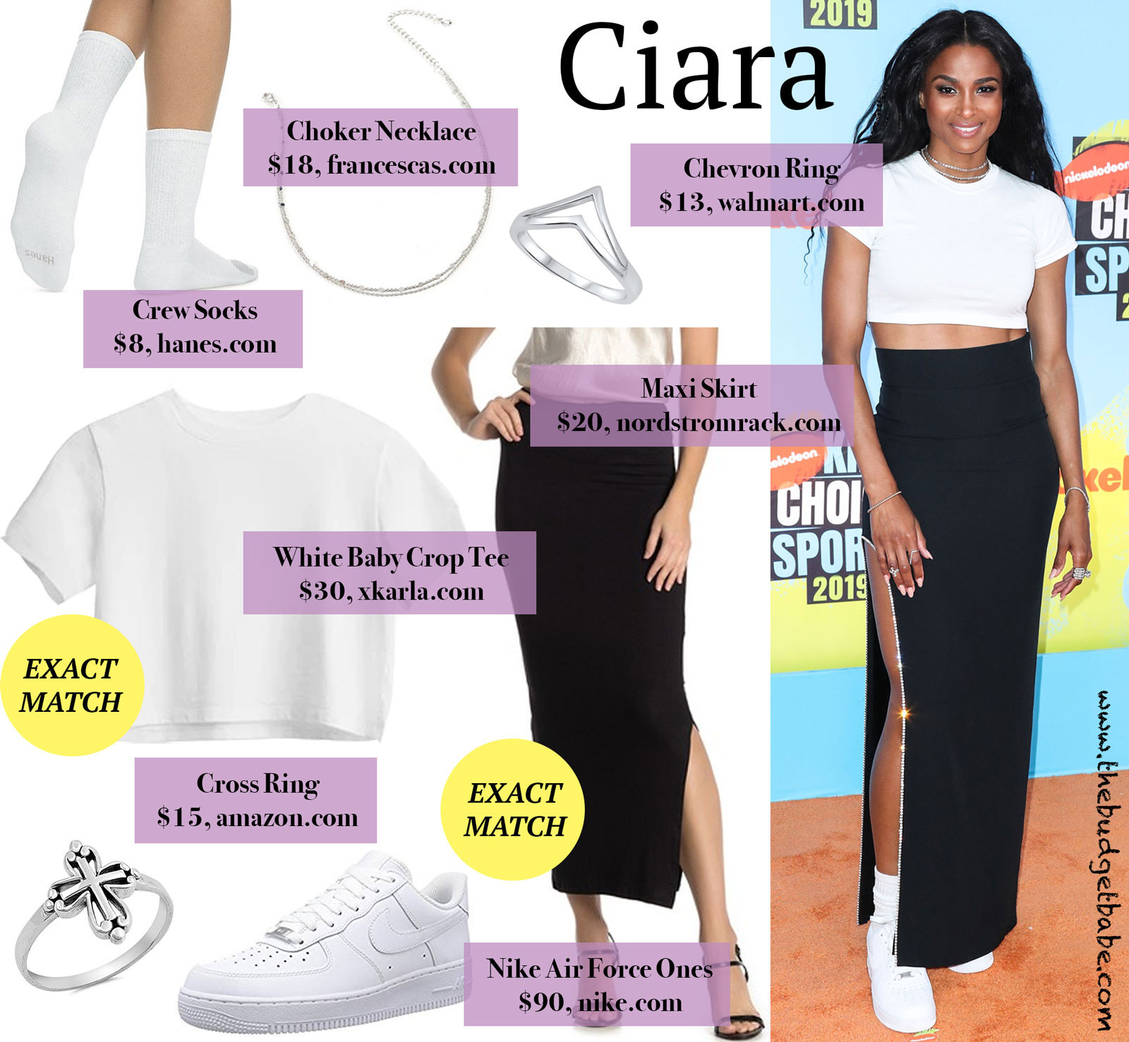 Ciara White Crop Top Black Maxi Skirt Look for Less