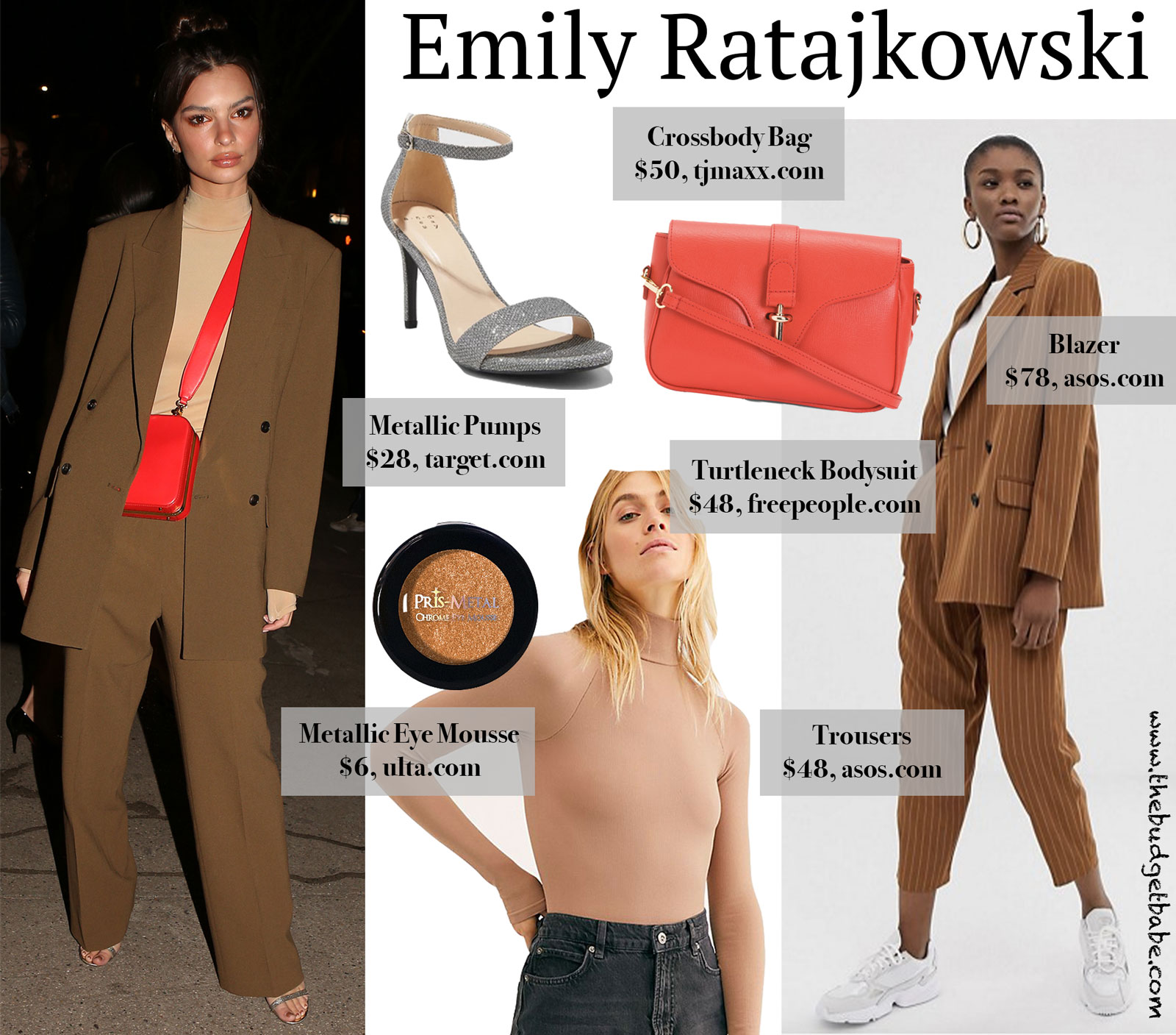 Emily Ratajkowski Brown Suit Red Bag Look for Less