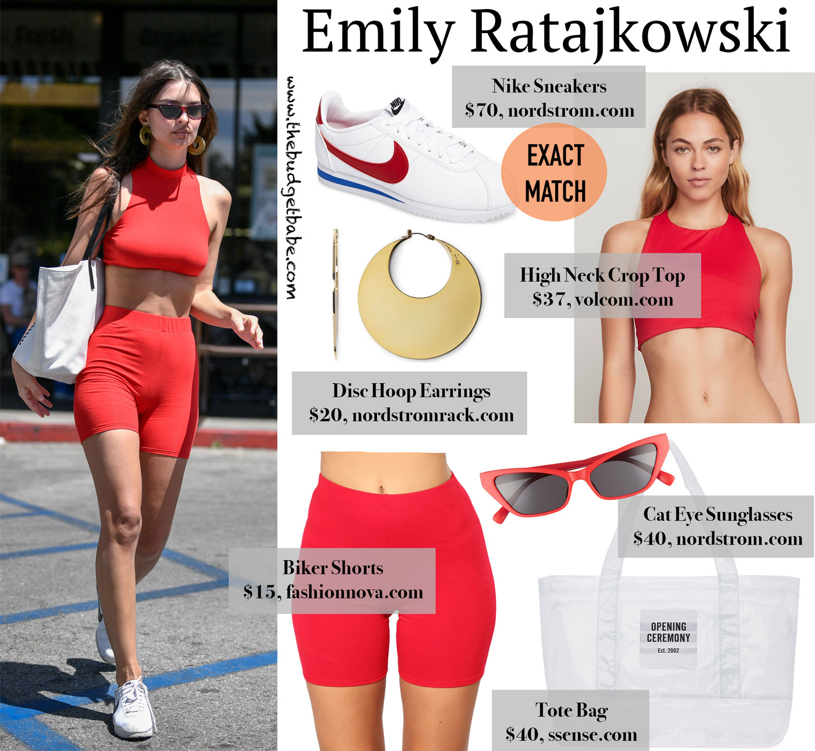 Emily Ratajkowski Red Biker Shorts Look for Less