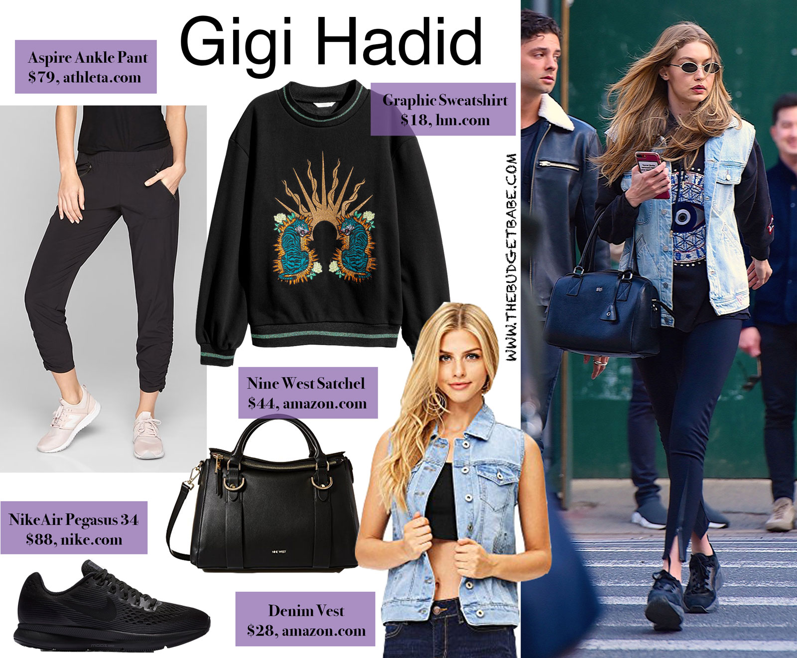 Gigi Hadid's Denim Vest and Graphic Sweatshirt