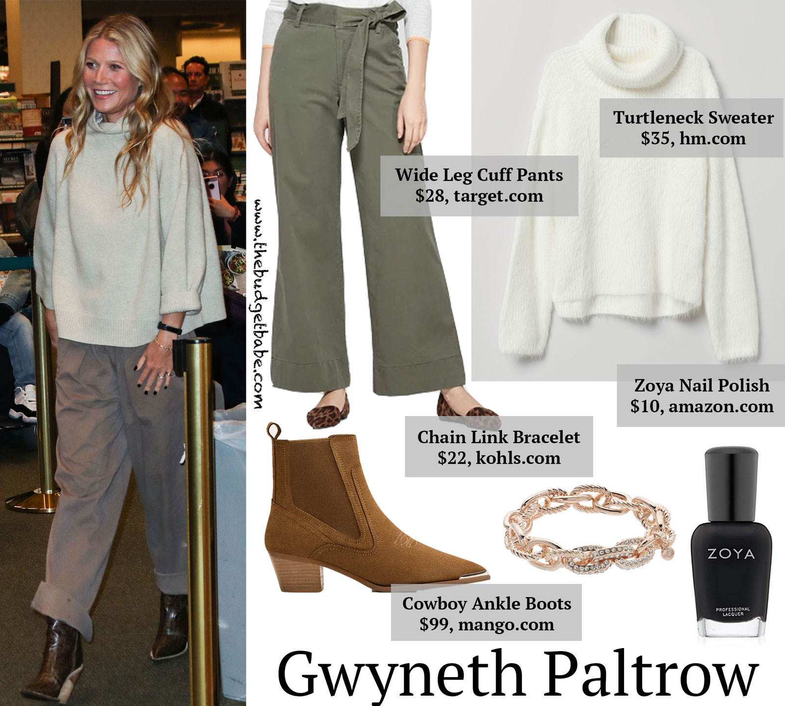 Gwyneth Paltrow Fendi Boots and Wide Leg Pants Look for Less