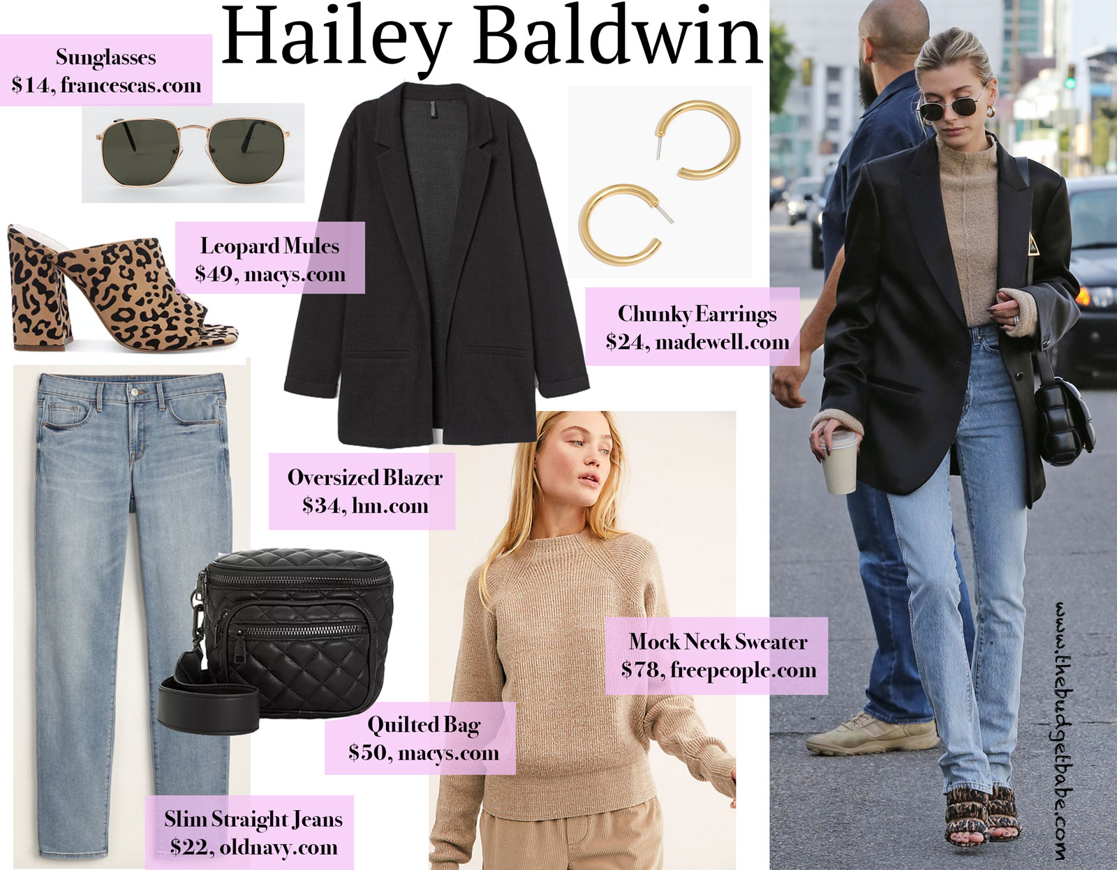 Hailey Baldwin Leopard Sandals and Tan Sweater Look for Less