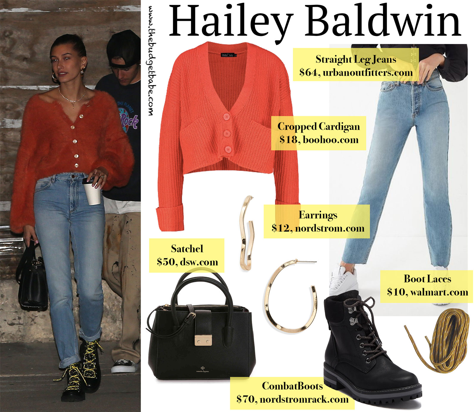 Hailey Baldwin Orange Cardigan Look for Less